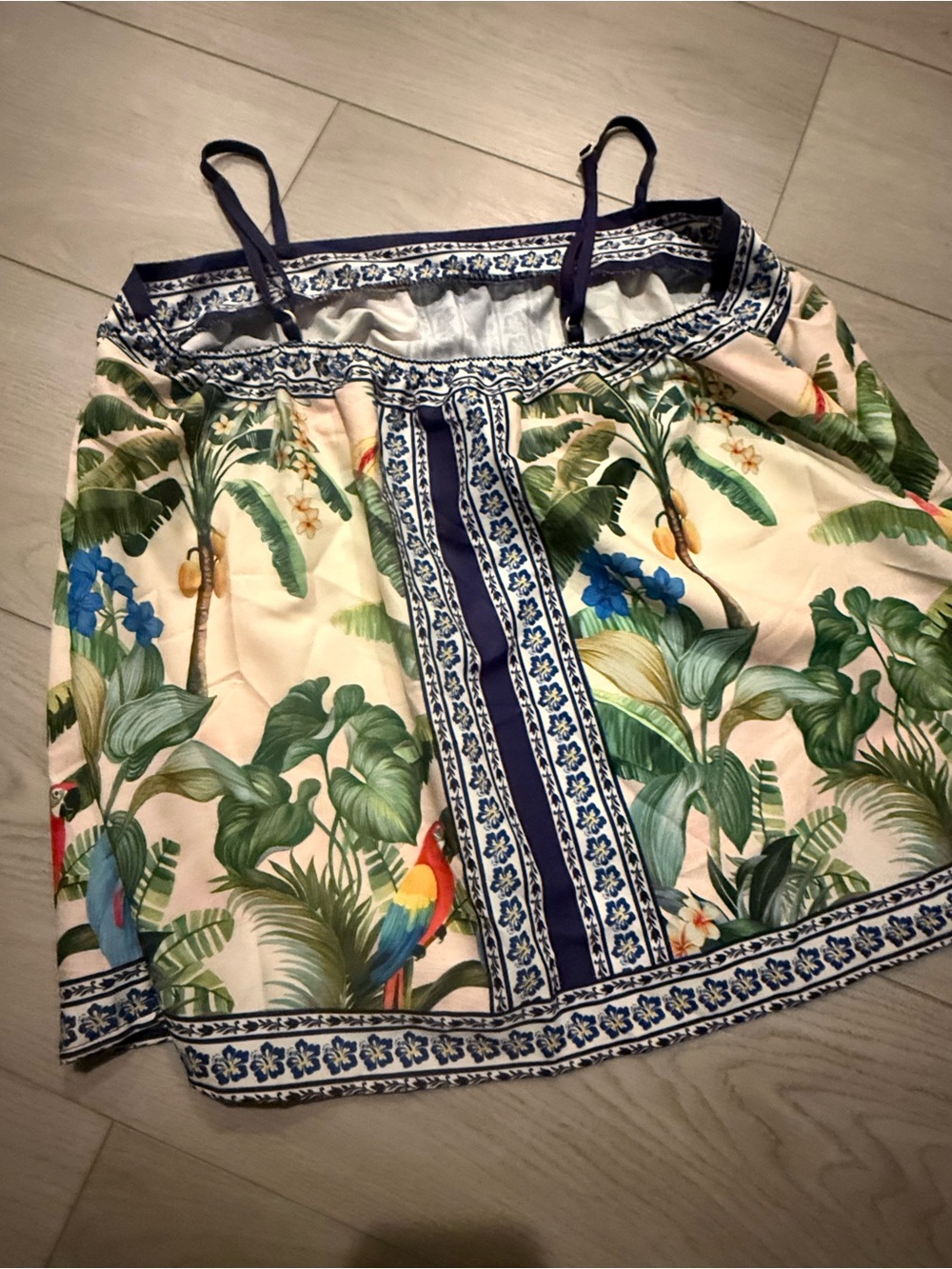 Tropical Parrot Print Cami Top - Cream & Green - Picture 4 of 6